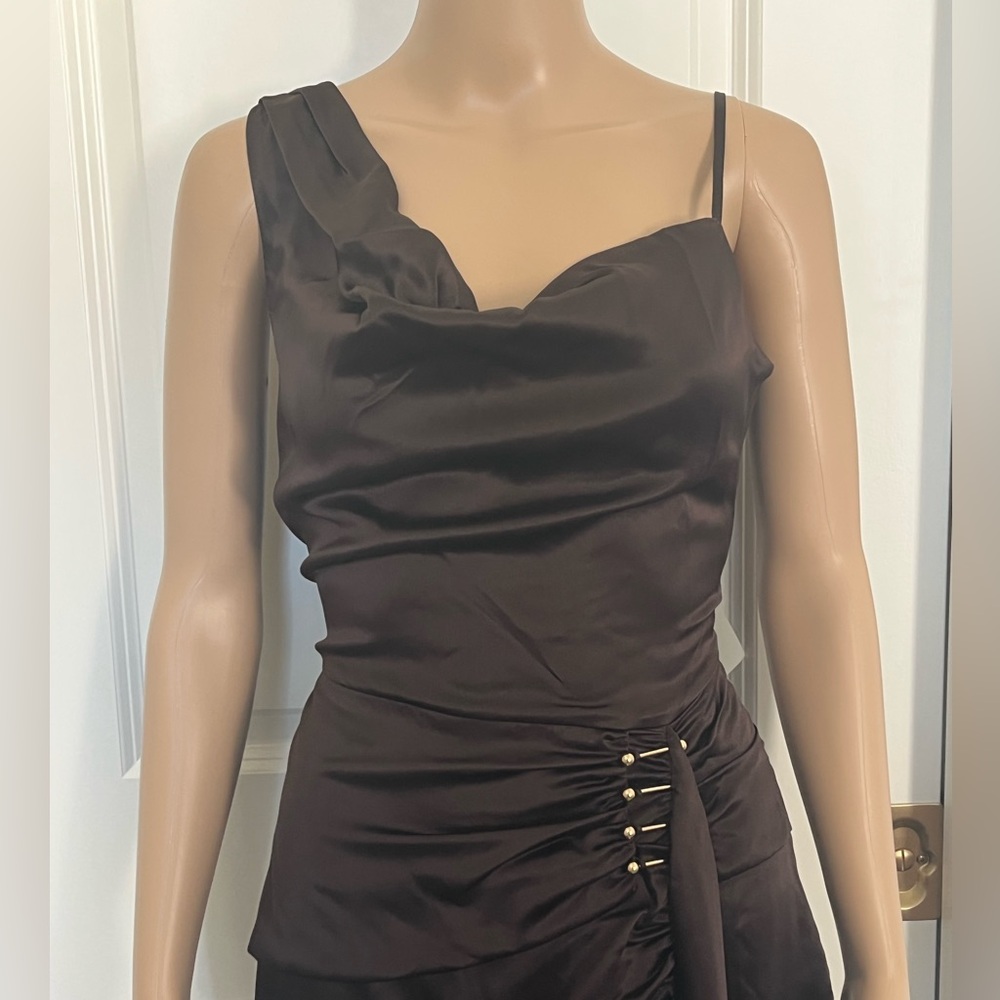 NICHOLAS brown silk Senda Asymmetric Gown - Picture 3 of 6
